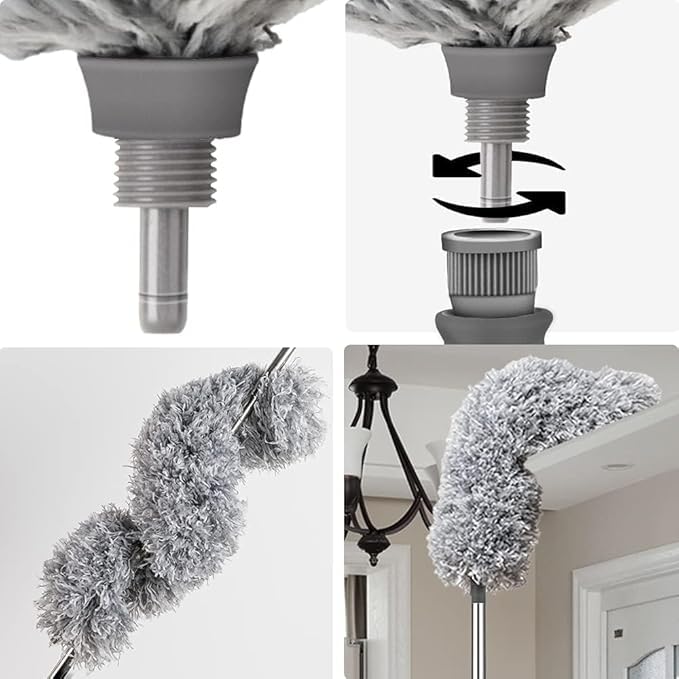 Upgraded Long Handle Microfiber Feather Ceiling Duster for Dust Cleaning Extendable Pole 30-100 Inch for Cleaning High Cobweb Stick High Ceiling Fan - Stainless Steel,Grey GenzVybs