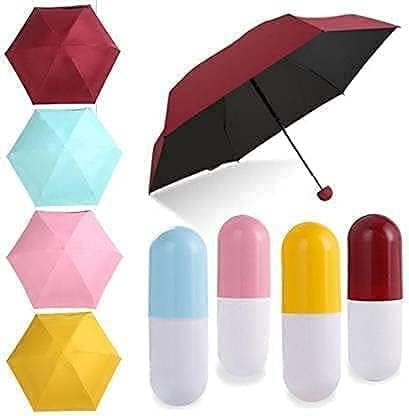 UV Protection Mini Tablet Umbrella | Capsule Umbrella For Rain Windproof & Sun Protection Features, 4 Folding Compact Capsule Case For Men, Women, Kids GenzVybs